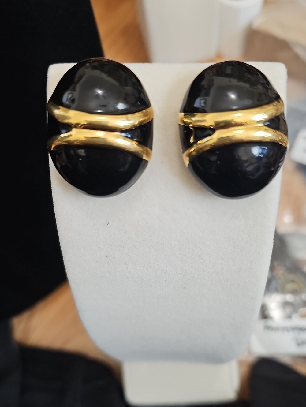 Monet Vintage Black & Gold Clip Ons